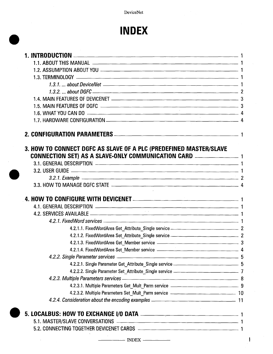 Index, Introduction, Configuration parameters | How to configure with devicenet, Localbus: how to exchange i/o data | GE Industrial Solutions OKCV3000CN DeviceNet User Manual | Page 5 / 64