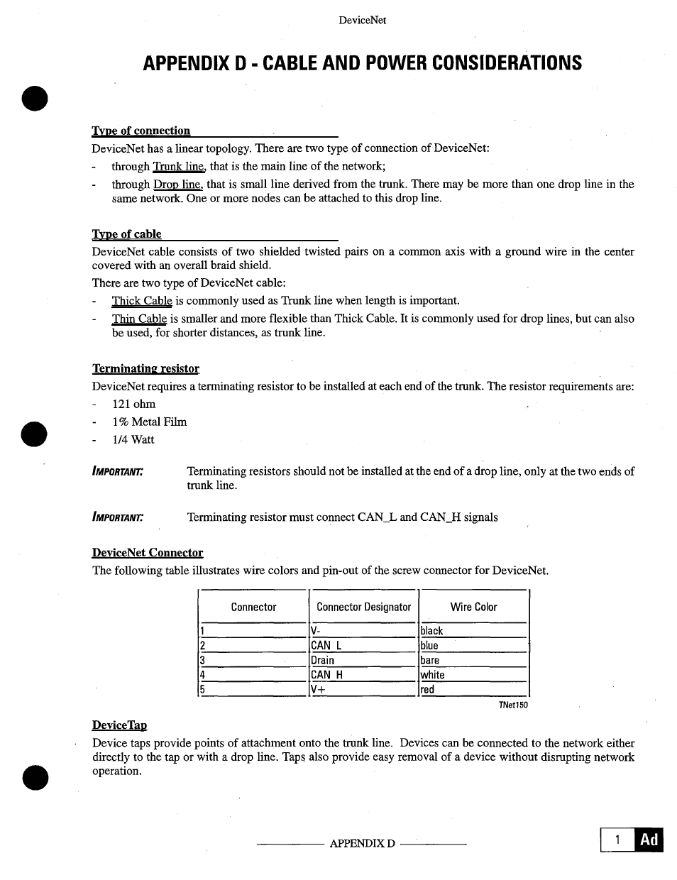 Appendix d, Cable and power considerations | GE Industrial Solutions OKCV3000CN DeviceNet User Manual | Page 53 / 64