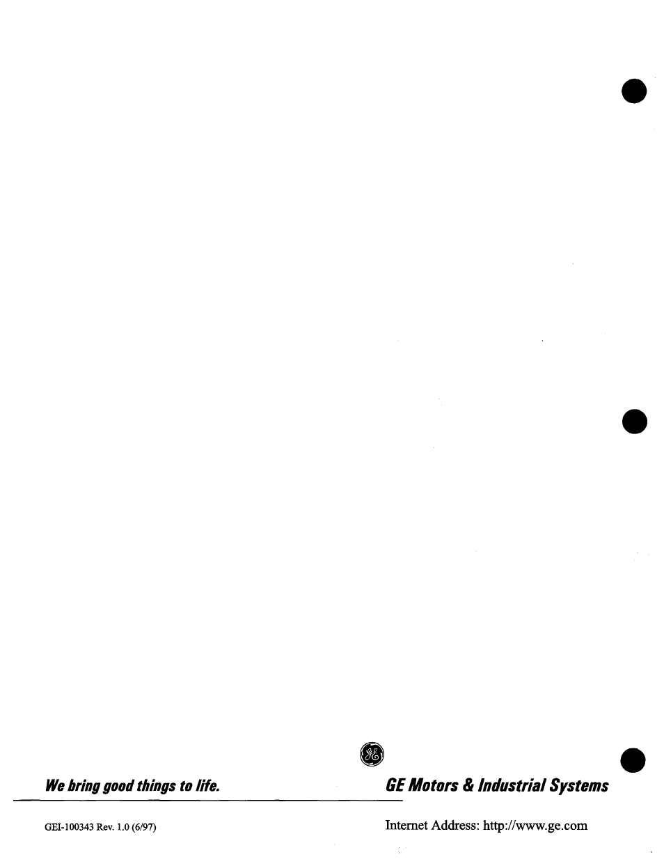 Gemotors & industrial systems | GE Industrial Solutions OKCV3000CN DeviceNet User Manual | Page 64 / 64