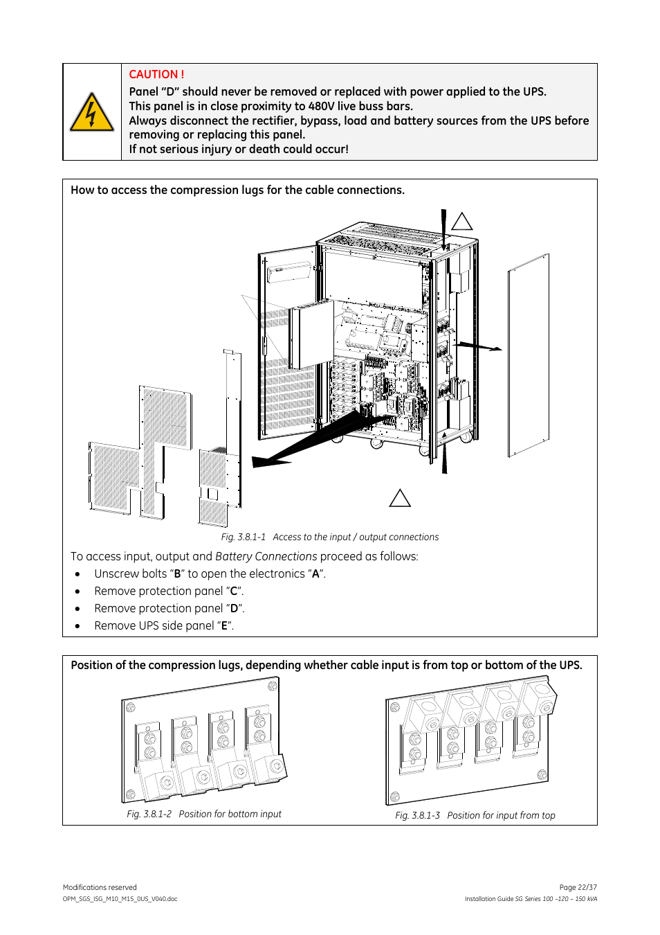 Ea b d c | GE Industrial Solutions SG Series 100 – 120 – 150 kVA Installation Guide User Manual | Page 22 / 37