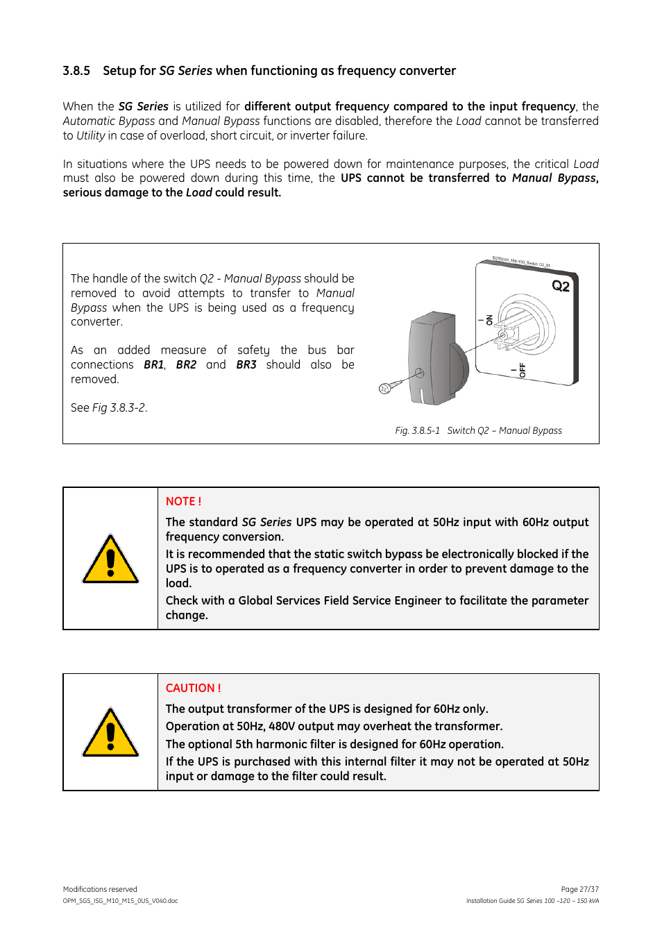 GE Industrial Solutions SG Series 100 – 120 – 150 kVA Installation Guide User Manual | Page 27 / 37