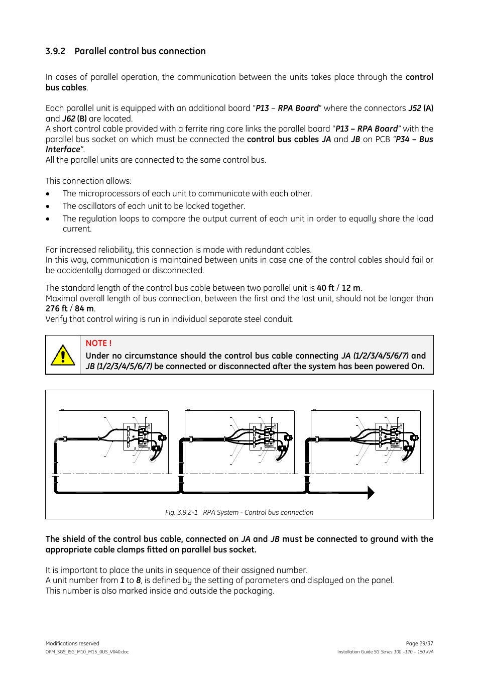 2 parallel control bus connection, Parallel control bus connection, Ups 1 ups 2 ups 3 | GE Industrial Solutions SG Series 100 – 120 – 150 kVA Installation Guide User Manual | Page 29 / 37