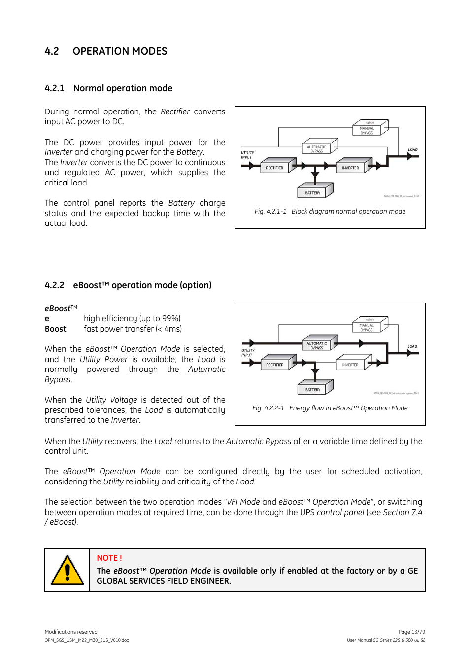 Operation modes, Normal operation mode, 2 eboost™ operation mode (option) | Eboost™ operation mode (option), 2 operation modes | GE Industrial Solutions SG Series 225 & 300 Operating Manual User Manual | Page 13 / 79