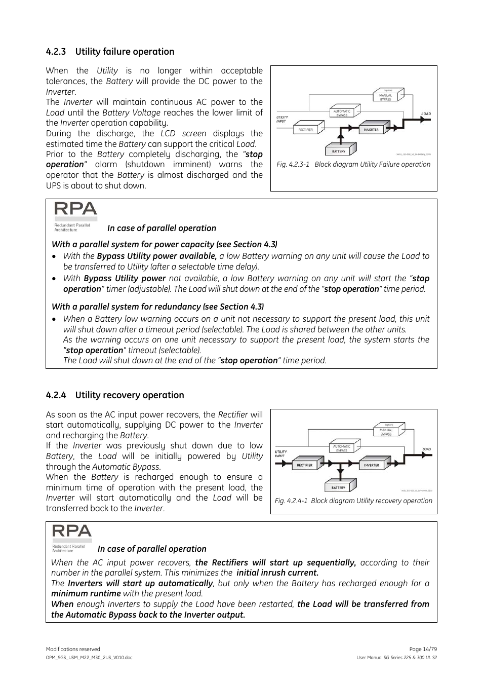 Utility failure operation, 4 utility recovery operation, Utility recovery operation | 3 utility failure operation | GE Industrial Solutions SG Series 225 & 300 Operating Manual User Manual | Page 14 / 79