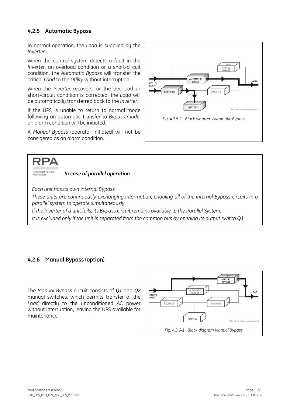 Automatic bypass, Manual bypass (option), 5 automatic bypass | 6 manual bypass (option) | GE Industrial Solutions SG Series 225 & 300 Operating Manual User Manual | Page 15 / 79