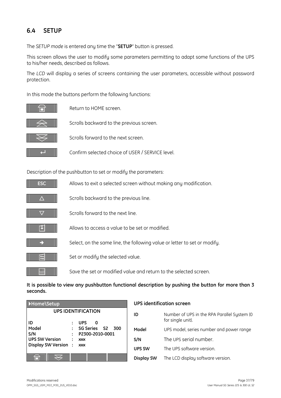4 setup, Setup 37 | GE Industrial Solutions SG Series 225 & 300 Operating Manual User Manual | Page 37 / 79