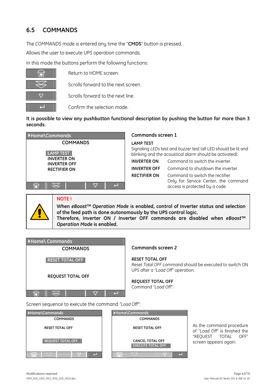 5 commands, Commands | GE Industrial Solutions SG Series 225 & 300 Operating Manual User Manual | Page 43 / 79