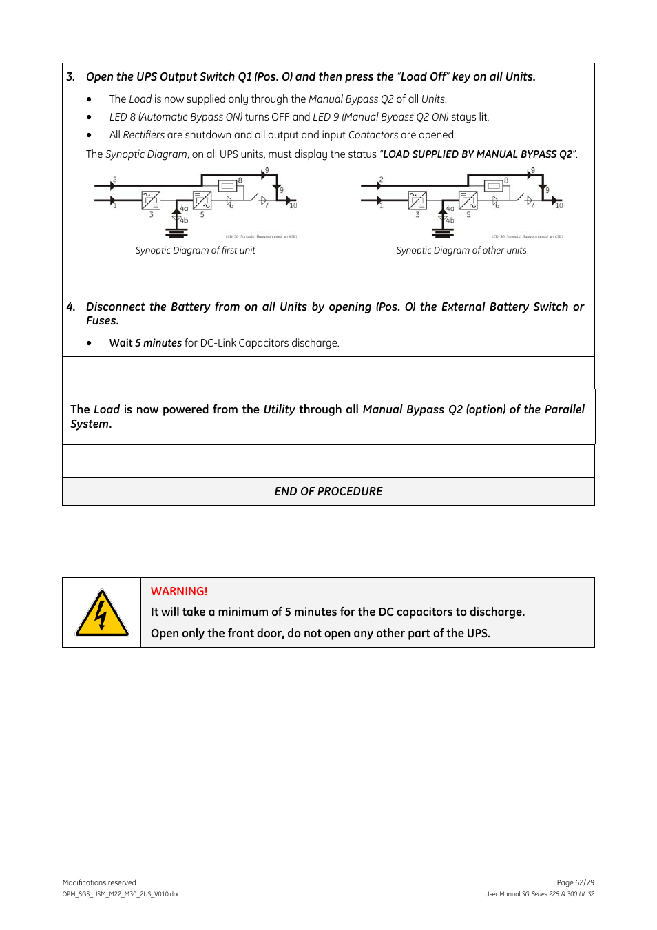 GE Industrial Solutions SG Series 225 & 300 Operating Manual User Manual | Page 62 / 79