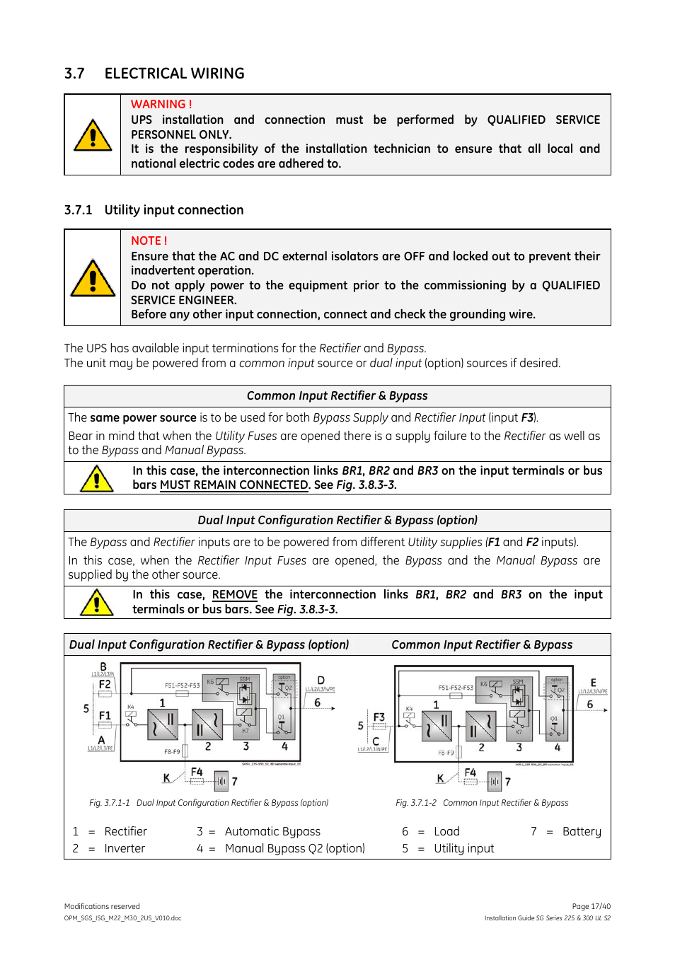 7 electrical wiring, 1 utility input connection, Electrical wiring | Utility input connection | GE Industrial Solutions SG Series 225 & 300 Installation Guide User Manual | Page 17 / 40