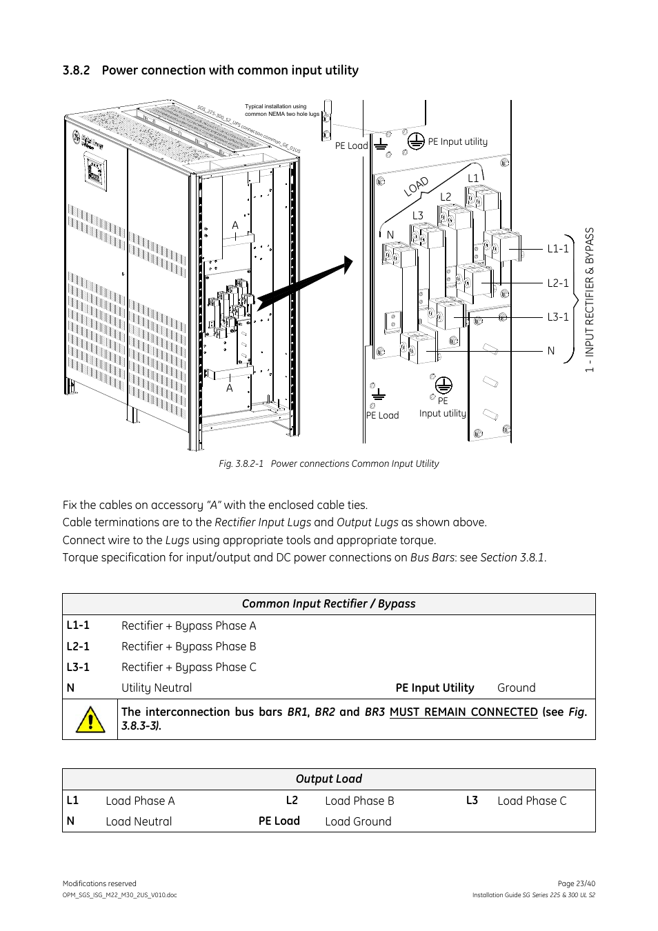 2 power connection with common input utility, Power connection with common input utility | GE Industrial Solutions SG Series 225 & 300 Installation Guide User Manual | Page 23 / 40