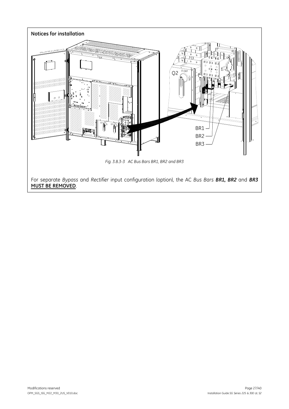 Notices for installation, Br2 br3 q2 | GE Industrial Solutions SG Series 225 & 300 Installation Guide User Manual | Page 27 / 40