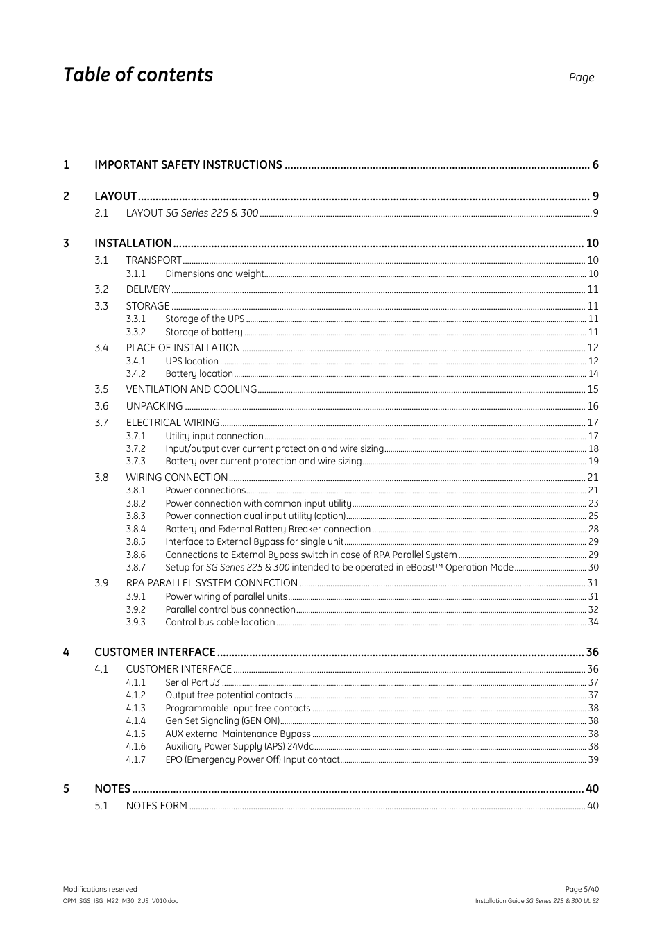 GE Industrial Solutions SG Series 225 & 300 Installation Guide User Manual | Page 5 / 40