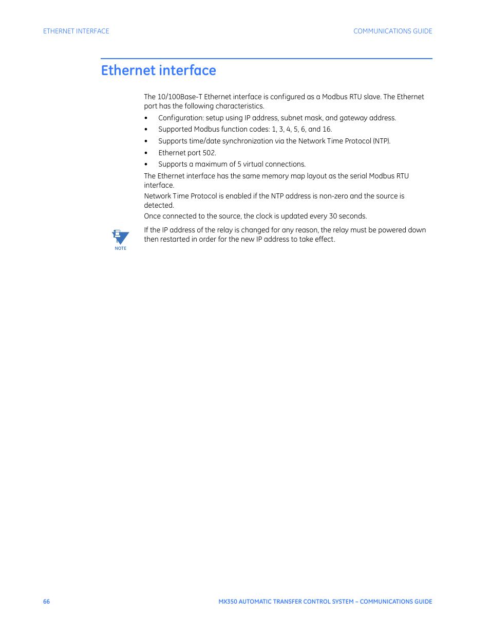 Ethernet interface | GE Industrial Solutions MX350 Communications Guide User Manual | Page 70 / 70
