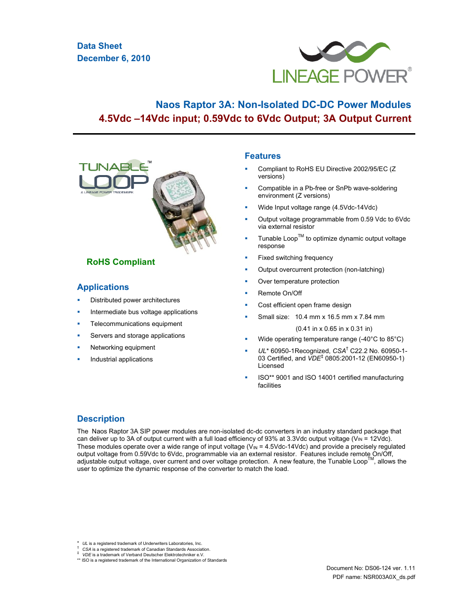 GE Industrial Solutions Naos Raptor 3A User Manual | 20 pages