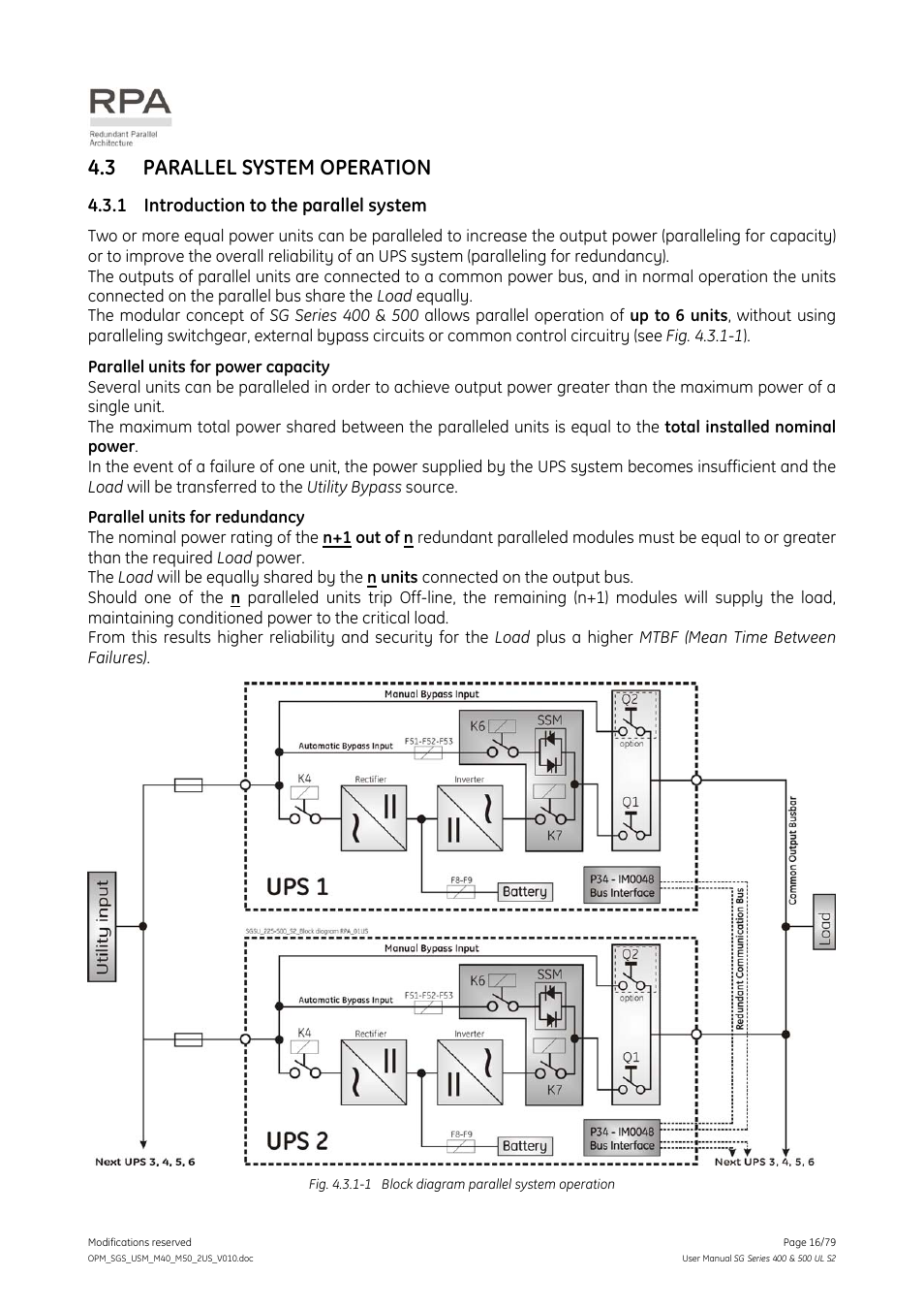 3 parallel system operation, Introduction to the parallel system, Parallel system operation | 1 introduction to the parallel system | GE Industrial Solutions SG Series 400 & 500 Operating Manual User Manual | Page 16 / 79