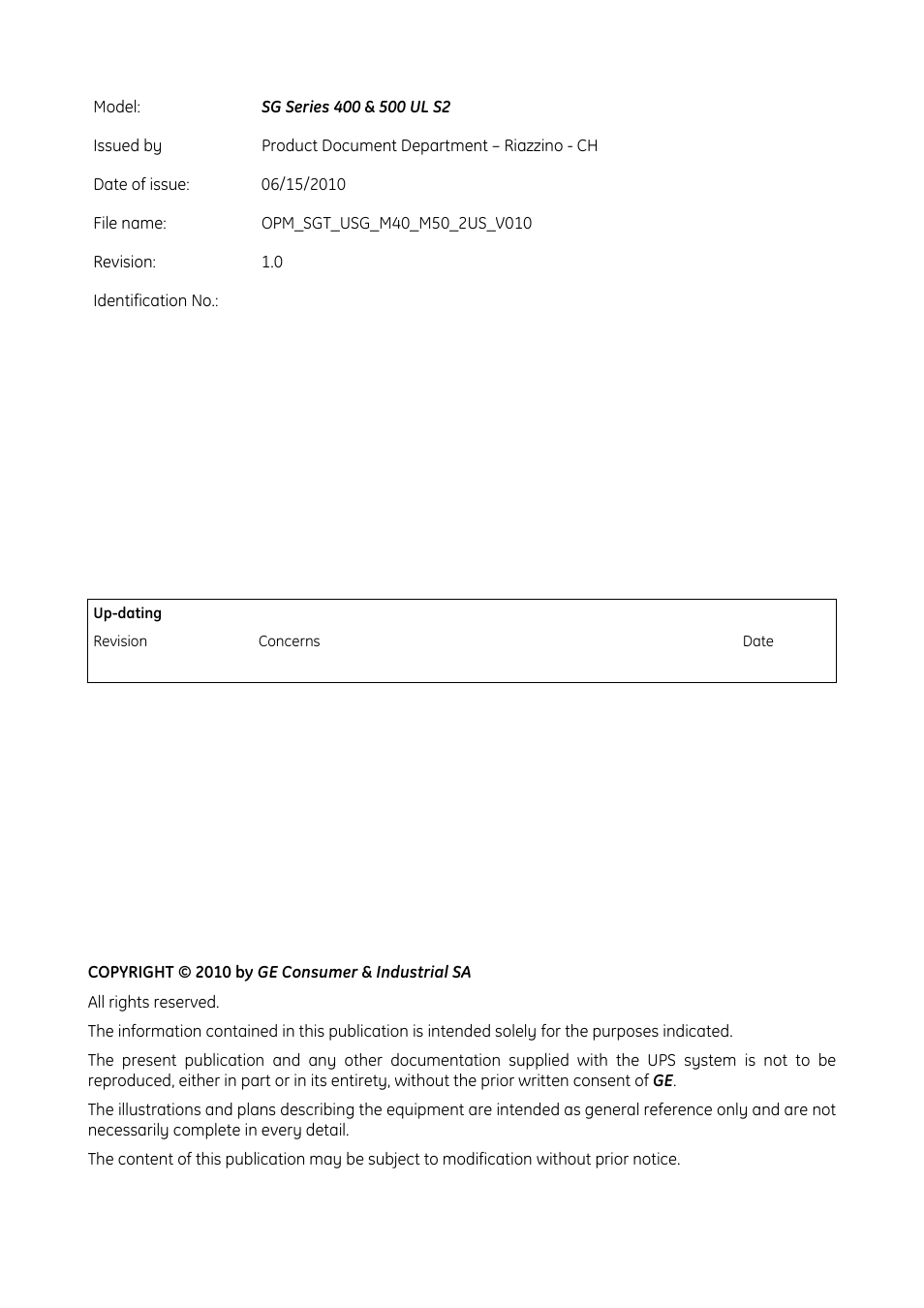 GE Industrial Solutions SG Series 400 & 500 Operating Manual User Manual | Page 2 / 79