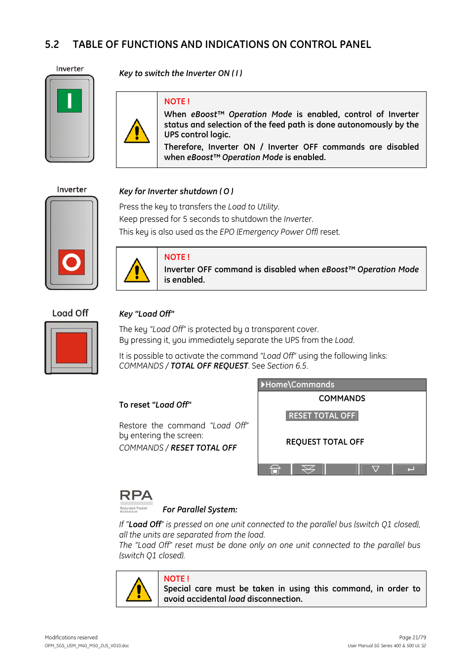 GE Industrial Solutions SG Series 400 & 500 Operating Manual User Manual | Page 21 / 79