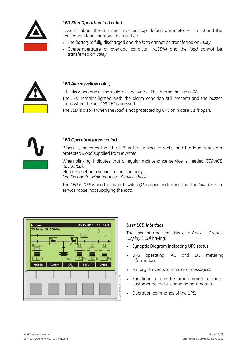 GE Industrial Solutions SG Series 400 & 500 Operating Manual User Manual | Page 22 / 79
