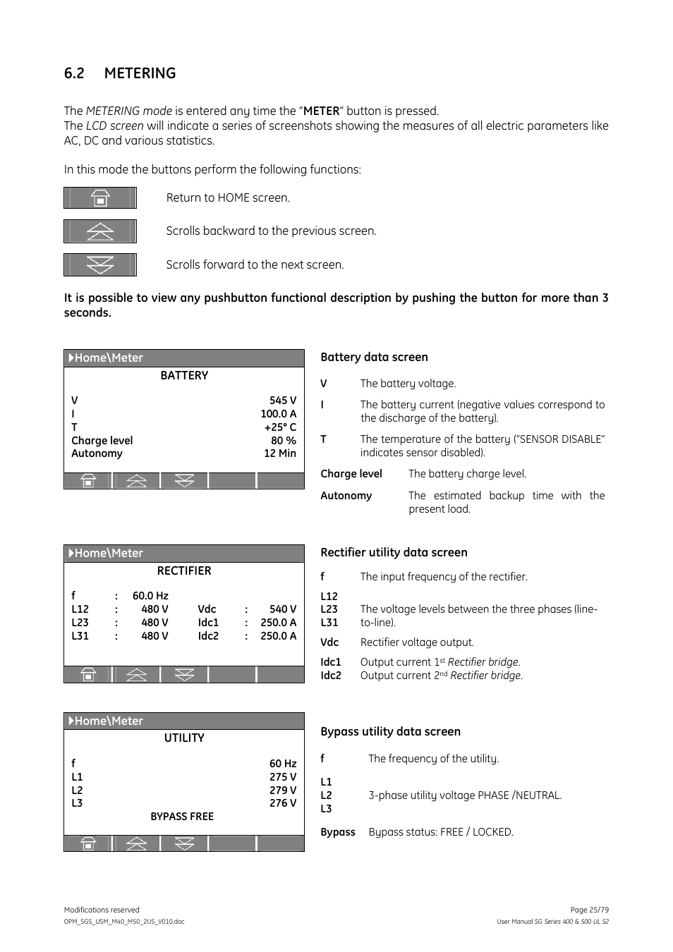 2 metering, Metering | GE Industrial Solutions SG Series 400 & 500 Operating Manual User Manual | Page 25 / 79