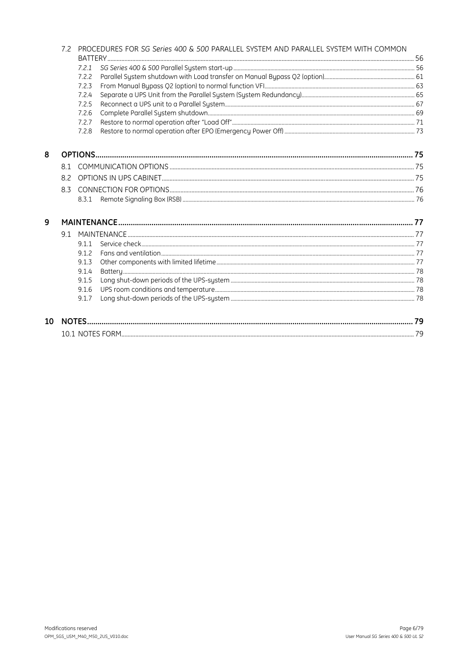 GE Industrial Solutions SG Series 400 & 500 Operating Manual User Manual | Page 6 / 79