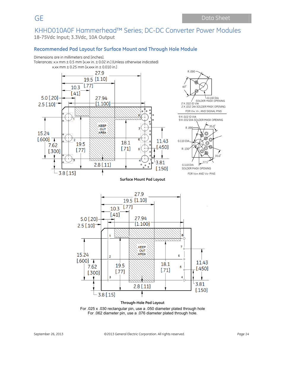 Data sheet | GE Industrial Solutions KHHD010A0F Hammerhead Series User Manual | Page 14 / 16