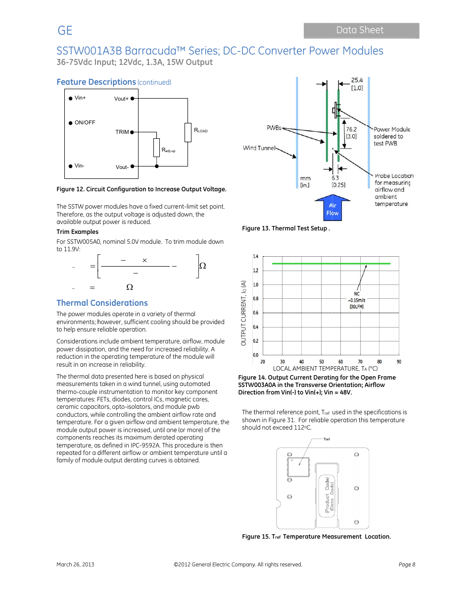 Sstw001, 1a3b ba, Rracuda | Series, S; dc-dc, C convert, Ter powe, Er modul, Data she | GE Industrial Solutions SSTW001A3B Barracuda Series User Manual | Page 8 / 15