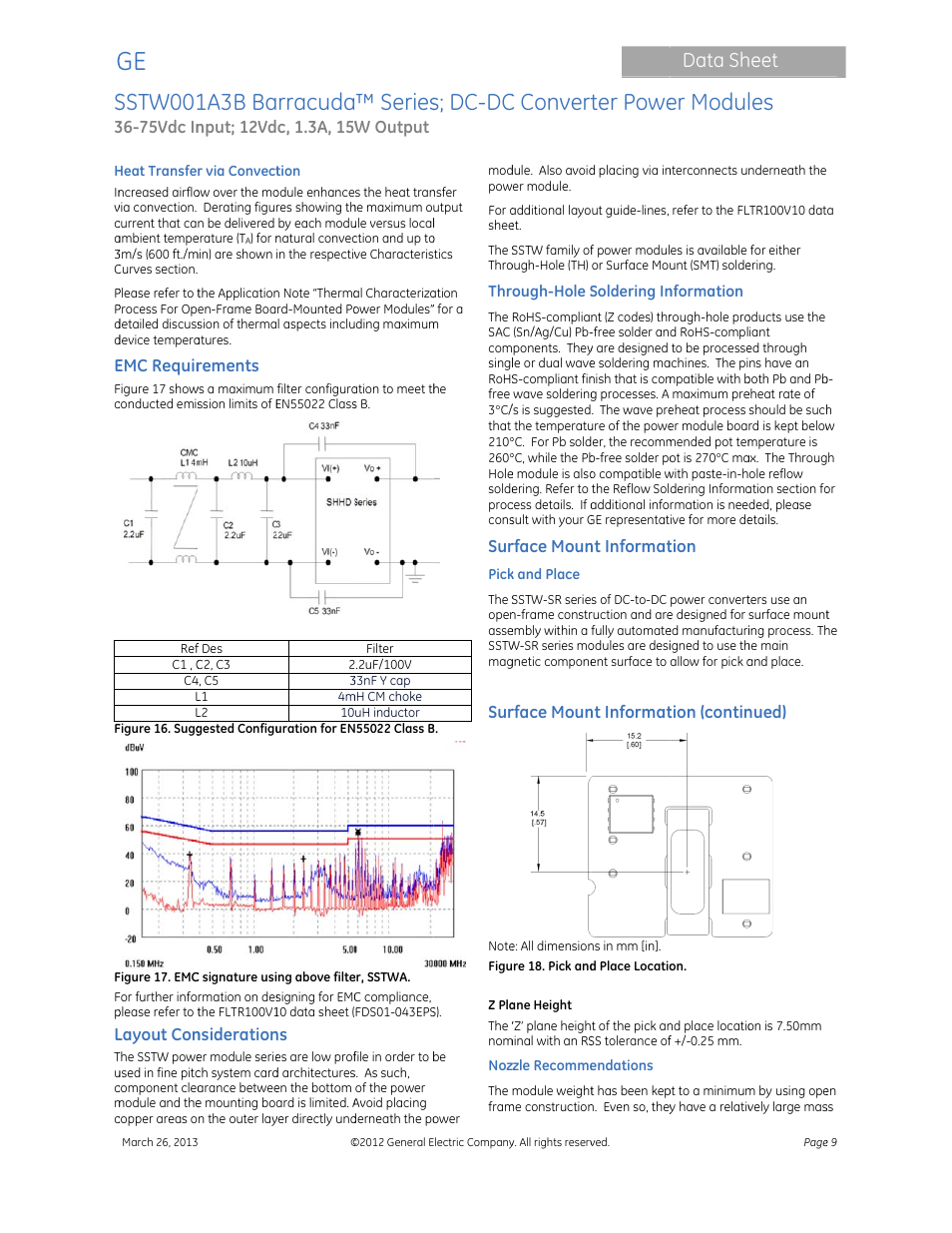 Sstw001, 1a3b ba, Rracuda | Series, S; dc-dc, C convert, Ter powe, Er modul, Data sh, Heet | GE Industrial Solutions SSTW001A3B Barracuda Series User Manual | Page 9 / 15