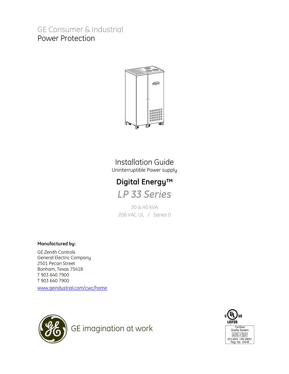 GE Industrial Solutions LP 33 Series 30 & 40 kVA Installation Guide User Manual | 41 pages