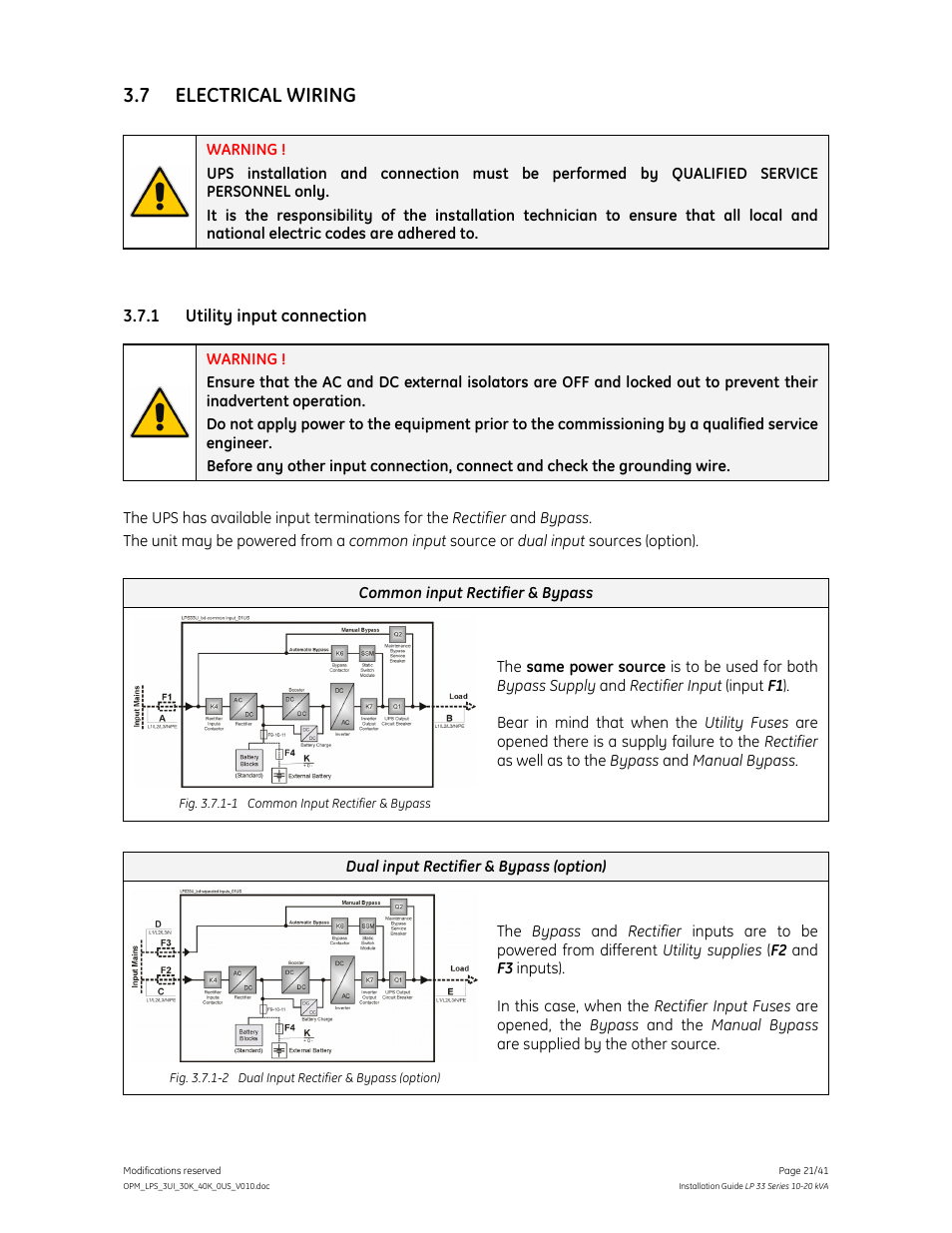 7 electrical wiring | GE Industrial Solutions LP 33 Series 30 & 40 kVA Installation Guide User Manual | Page 21 / 41