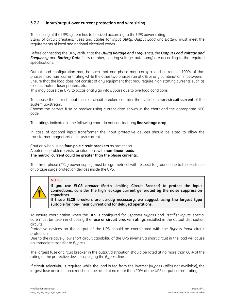 GE Industrial Solutions LP 33 Series 30 & 40 kVA Installation Guide User Manual | Page 22 / 41