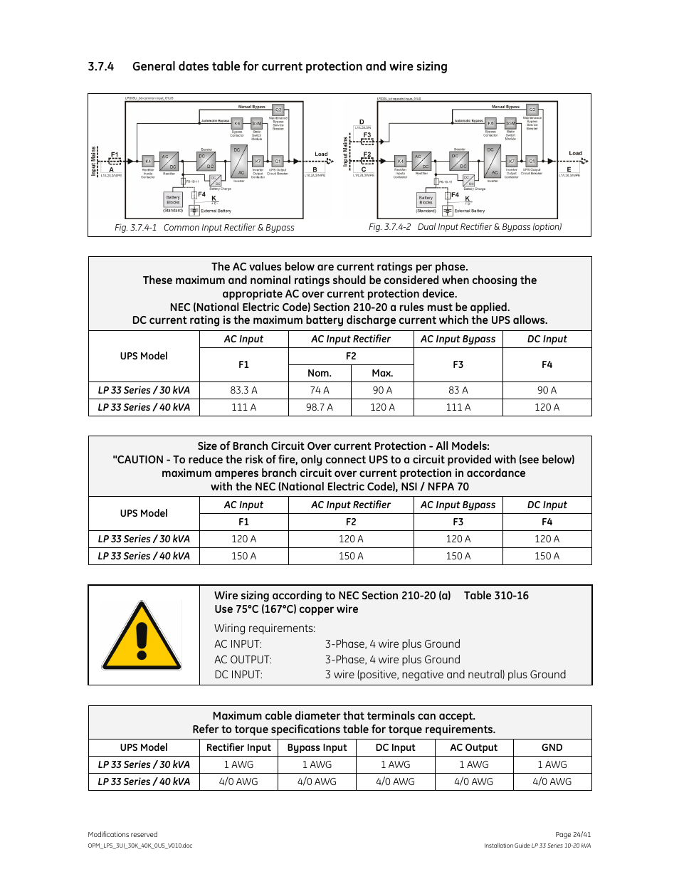 GE Industrial Solutions LP 33 Series 30 & 40 kVA Installation Guide User Manual | Page 24 / 41