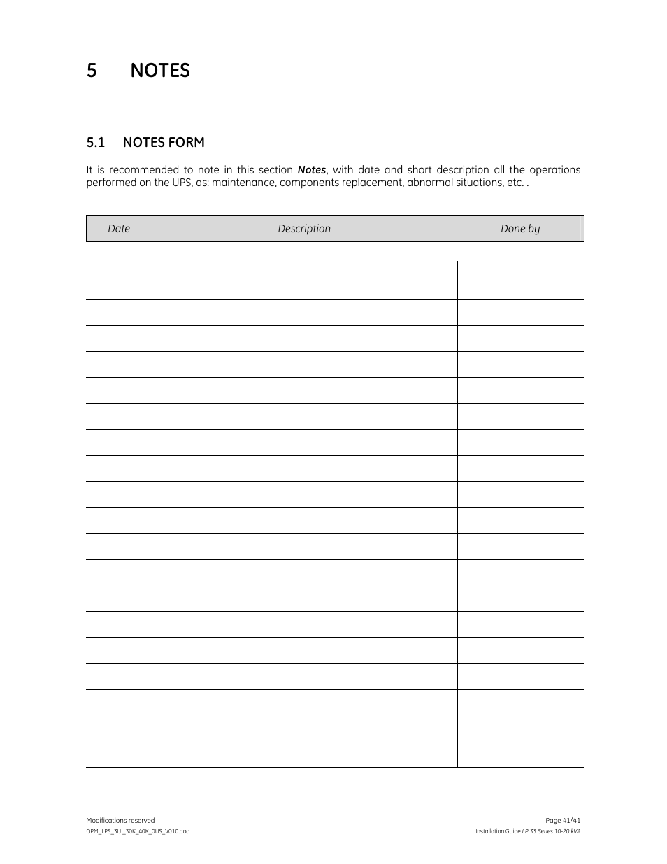 GE Industrial Solutions LP 33 Series 30 & 40 kVA Installation Guide User Manual | Page 41 / 41
