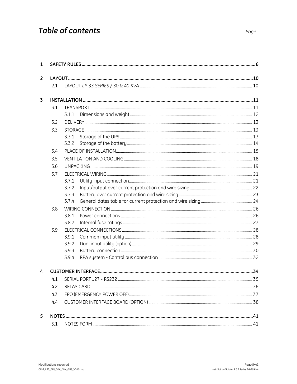 GE Industrial Solutions LP 33 Series 30 & 40 kVA Installation Guide User Manual | Page 5 / 41