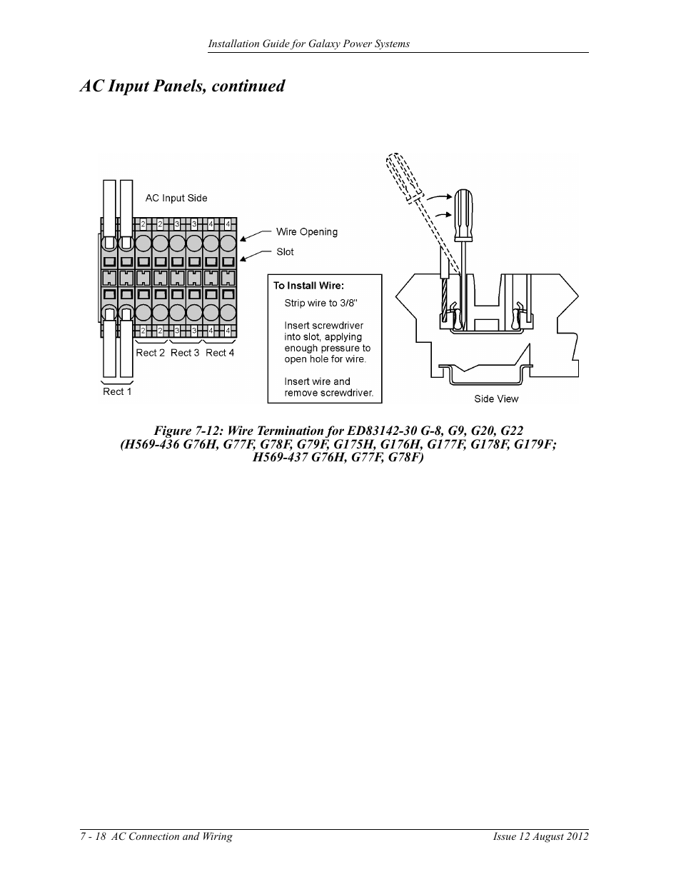 H569-437 g76h, g77f, g78f), Ac input panels, continued | GE Industrial Solutions Galaxy Power Systems User Manual | Page 102 / 220