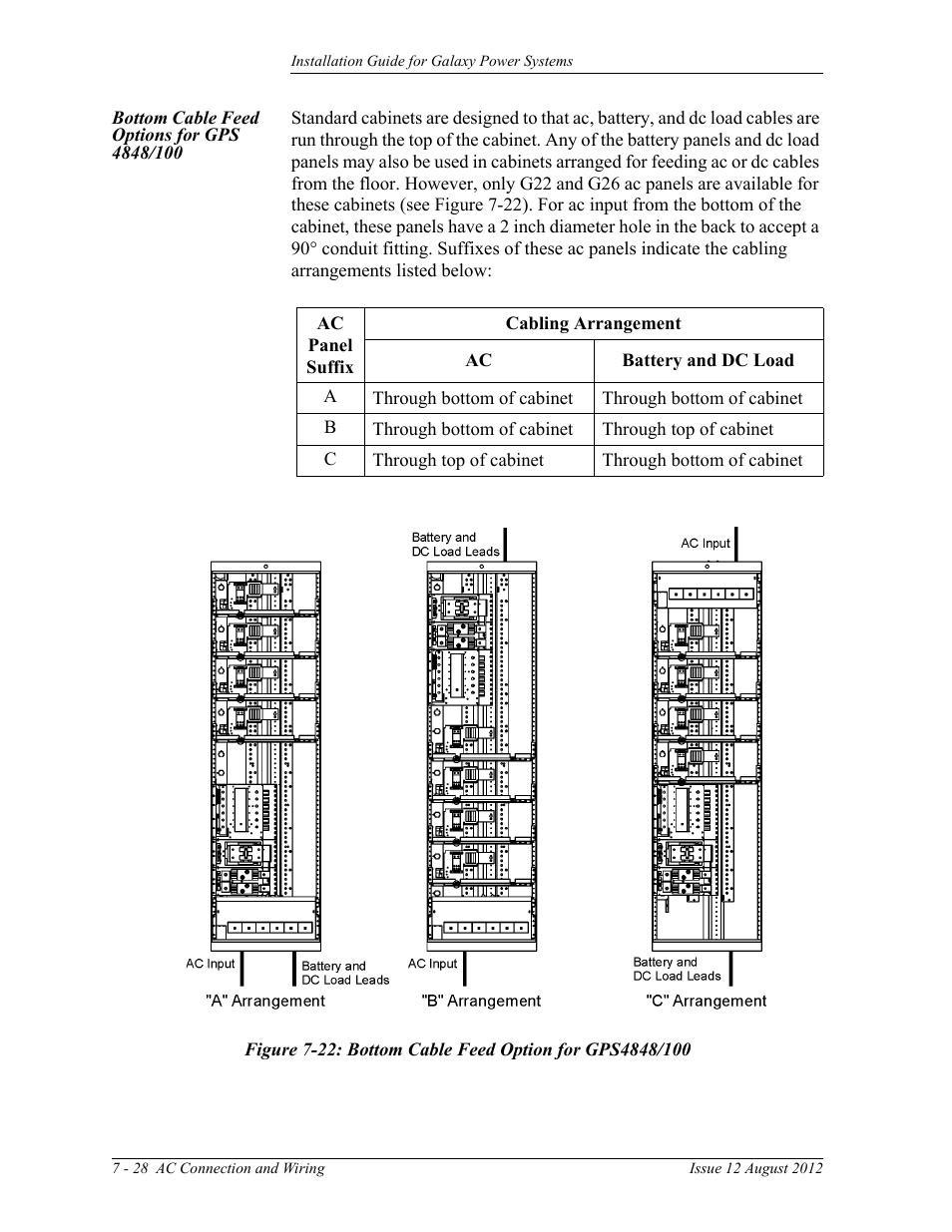 Bottom cable feed options for gps 4848/100 | GE Industrial Solutions Galaxy Power Systems User Manual | Page 112 / 220
