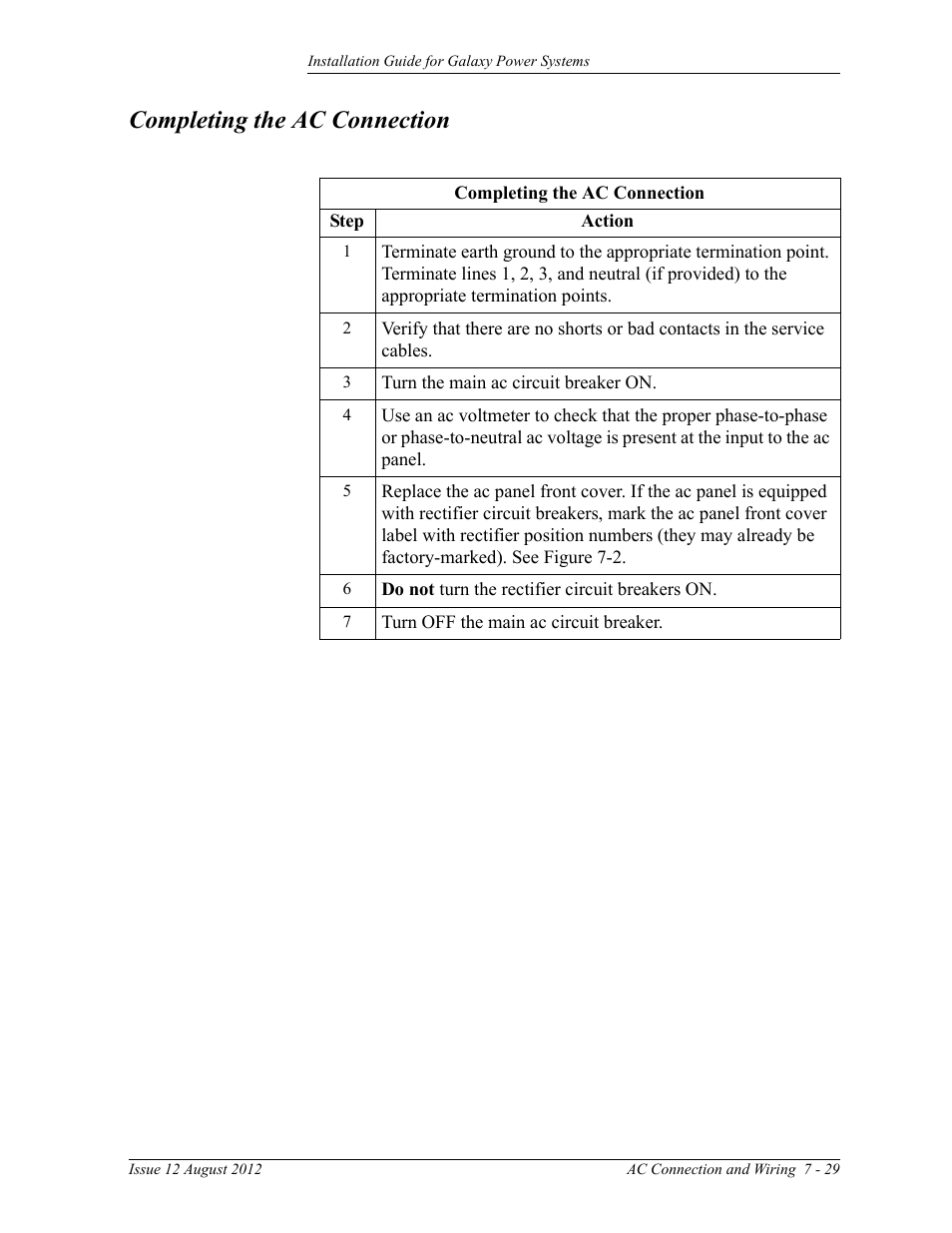 Completing the ac connection | GE Industrial Solutions Galaxy Power Systems User Manual | Page 113 / 220
