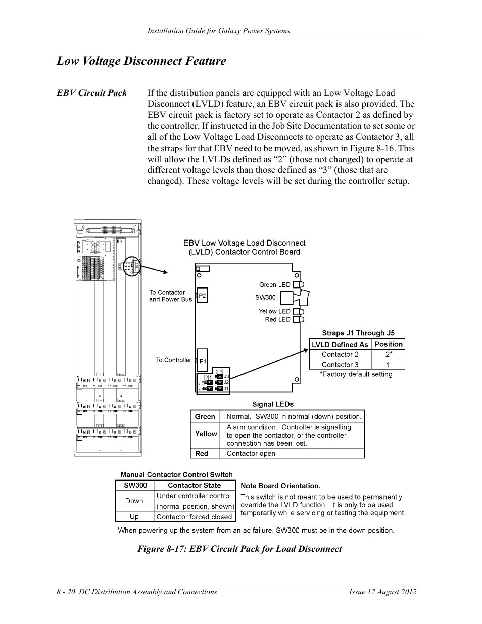 Low voltage disconnect feature, Ebv circuit pack, Figure 8-17: ebv circuit pack for load disconnect | GE Industrial Solutions Galaxy Power Systems User Manual | Page 134 / 220