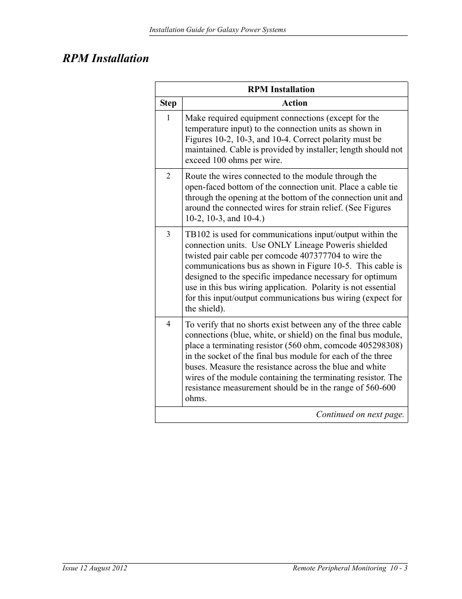 Rpm installation | GE Industrial Solutions Galaxy Power Systems User Manual | Page 145 / 220