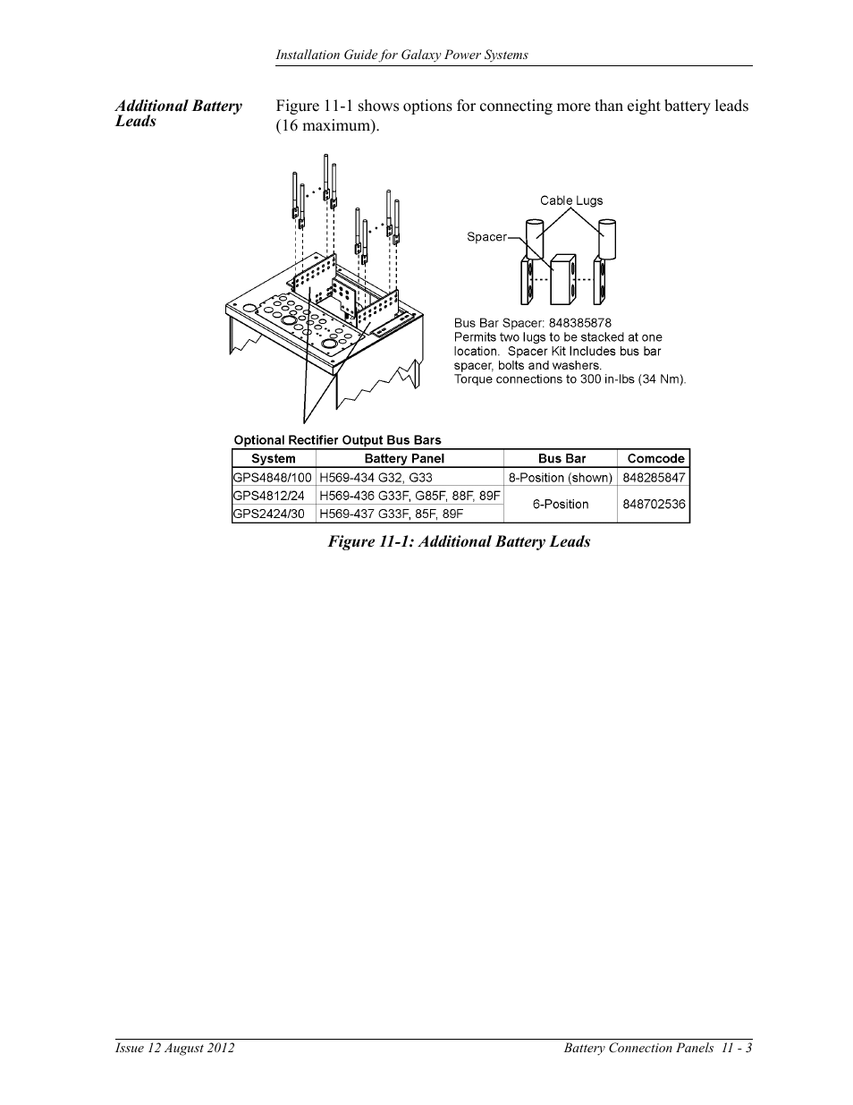 Additional battery leads, Figure 11-1: additional battery leads | GE Industrial Solutions Galaxy Power Systems User Manual | Page 155 / 220