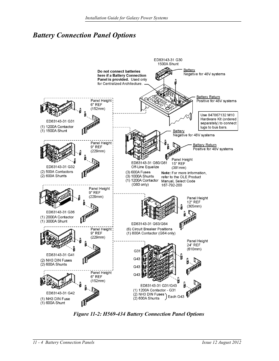 Battery connection panel options | GE Industrial Solutions Galaxy Power Systems User Manual | Page 156 / 220