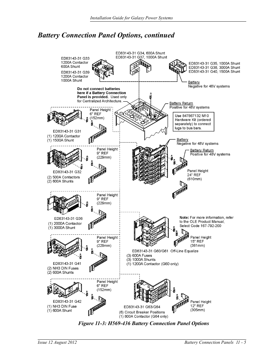 Battery connection panel options, continued | GE Industrial Solutions Galaxy Power Systems User Manual | Page 157 / 220