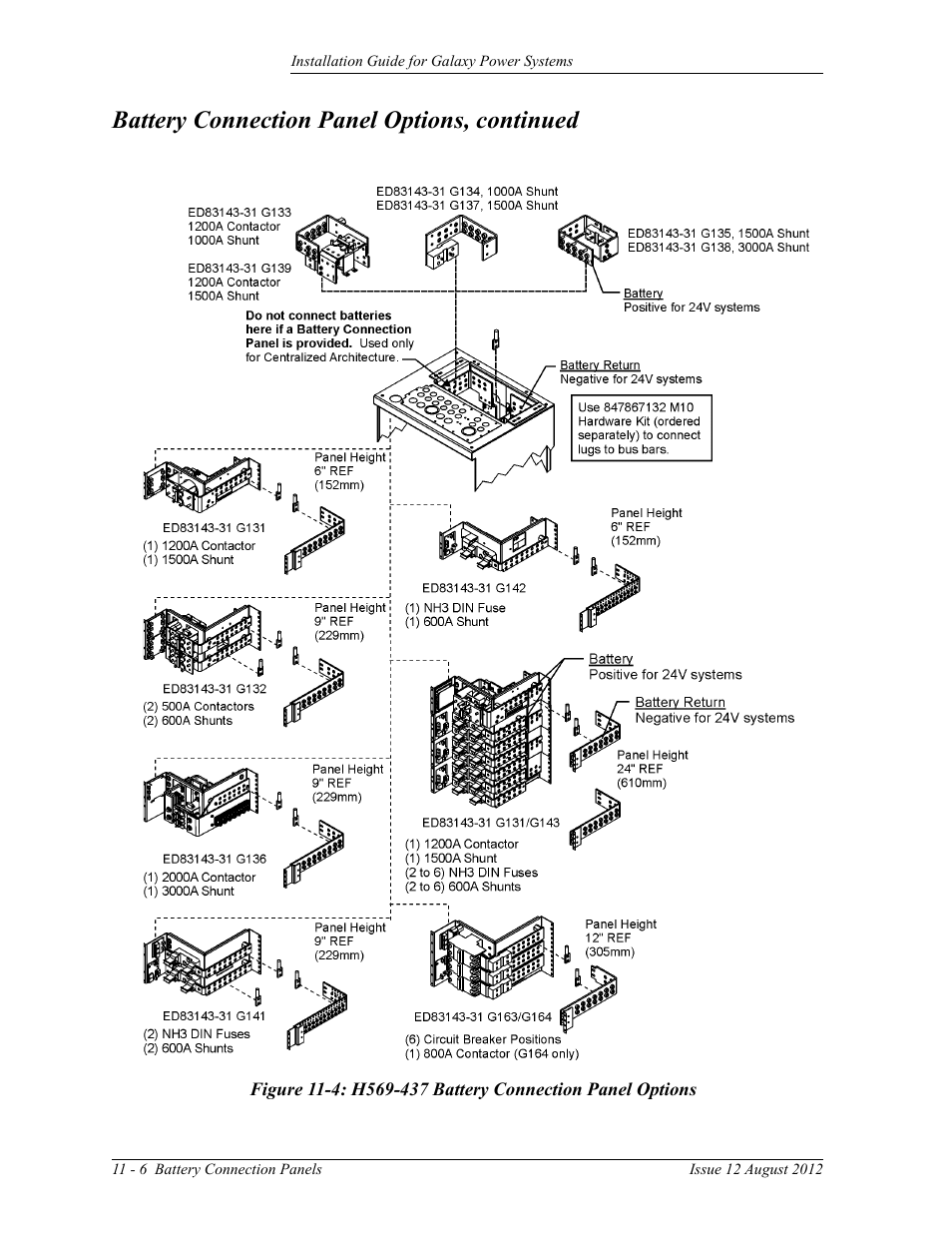 Battery connection panel options, continued | GE Industrial Solutions Galaxy Power Systems User Manual | Page 158 / 220