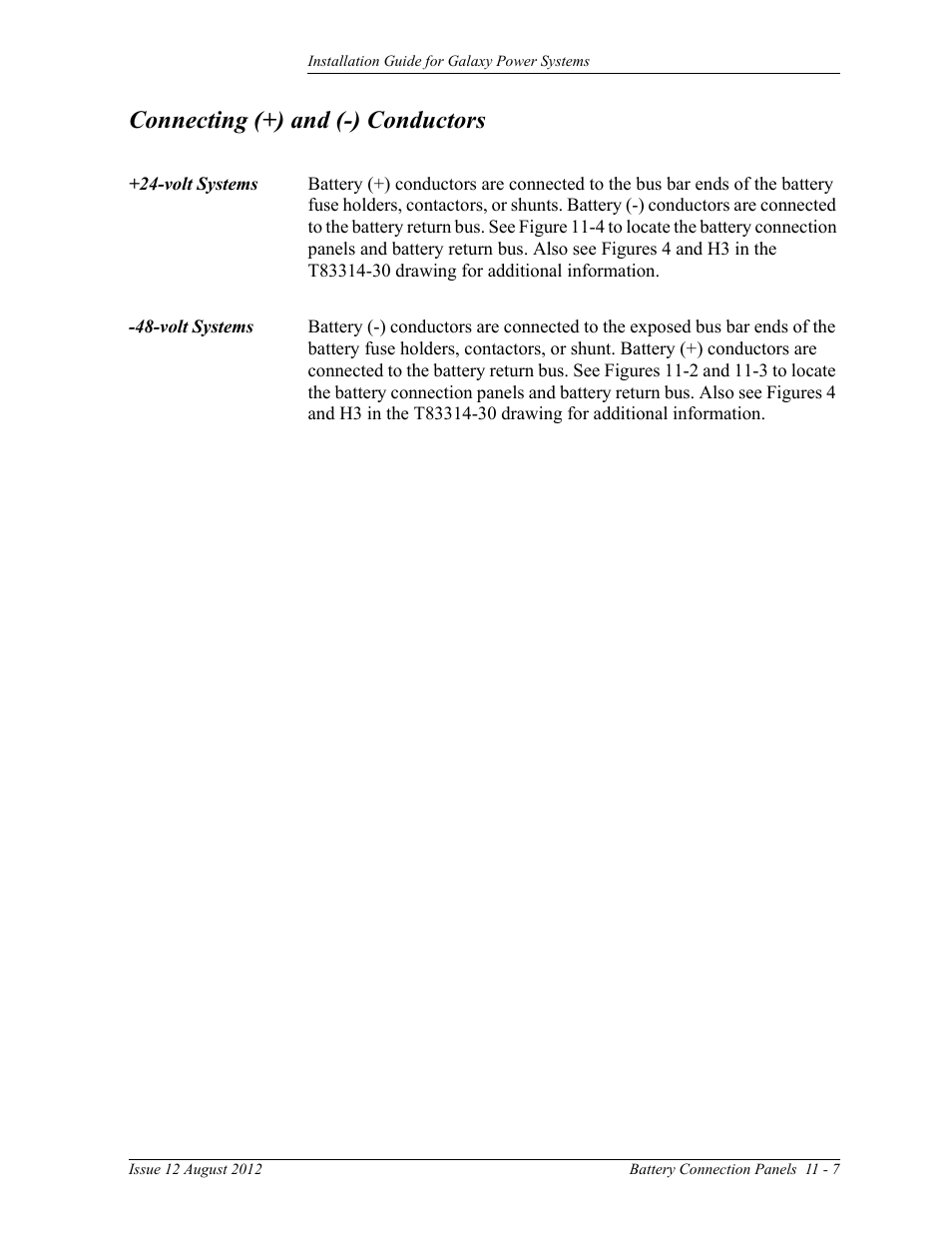 Connecting (+) and (-) conductors, Volt systems | GE Industrial Solutions Galaxy Power Systems User Manual | Page 159 / 220