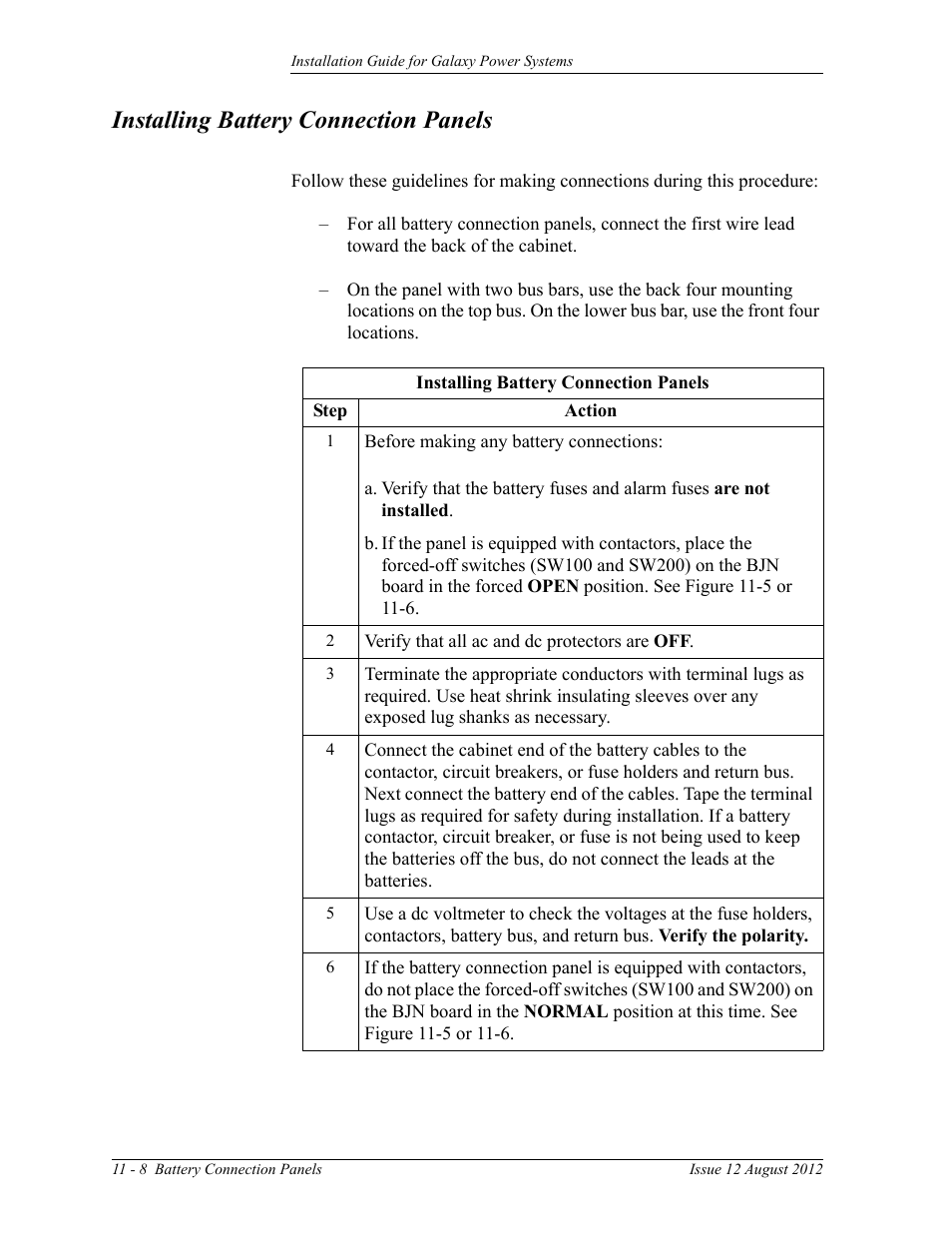 Installing battery connection panels | GE Industrial Solutions Galaxy Power Systems User Manual | Page 160 / 220