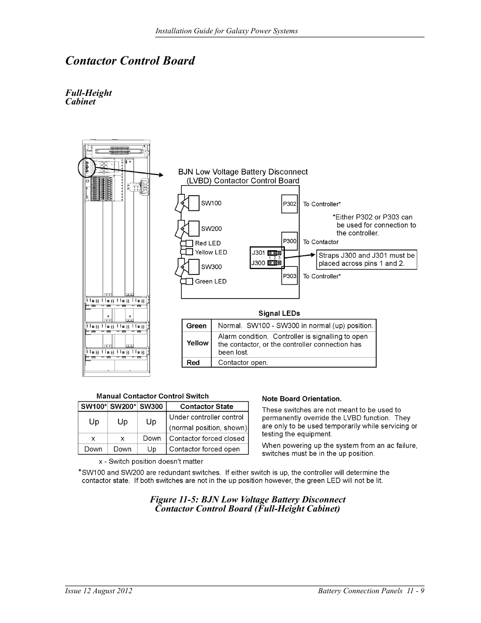 Contactor control board, Full-height cabinet, Figure 11-5: bjn low voltage battery disconnect | Contactor control board (full-height cabinet) | GE Industrial Solutions Galaxy Power Systems User Manual | Page 161 / 220