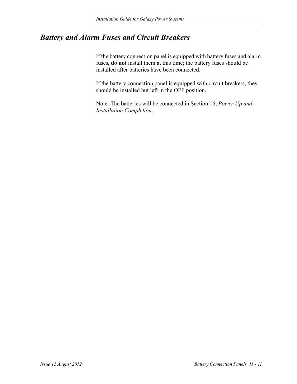 Battery and alarm fuses and circuit breakers | GE Industrial Solutions Galaxy Power Systems User Manual | Page 163 / 220