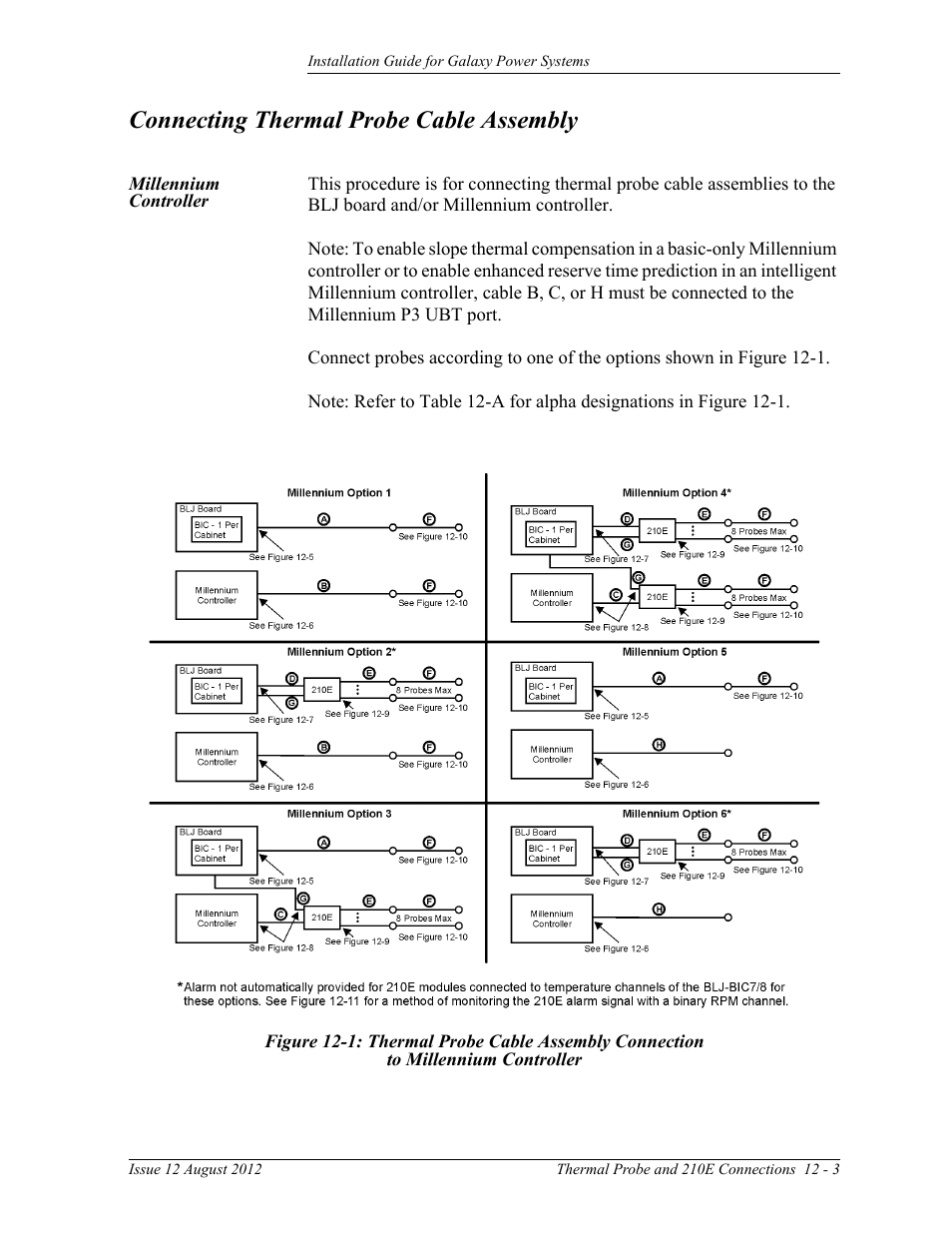 Connecting thermal probe cable assembly, Millennium controller, To millennium controller | GE Industrial Solutions Galaxy Power Systems User Manual | Page 167 / 220
