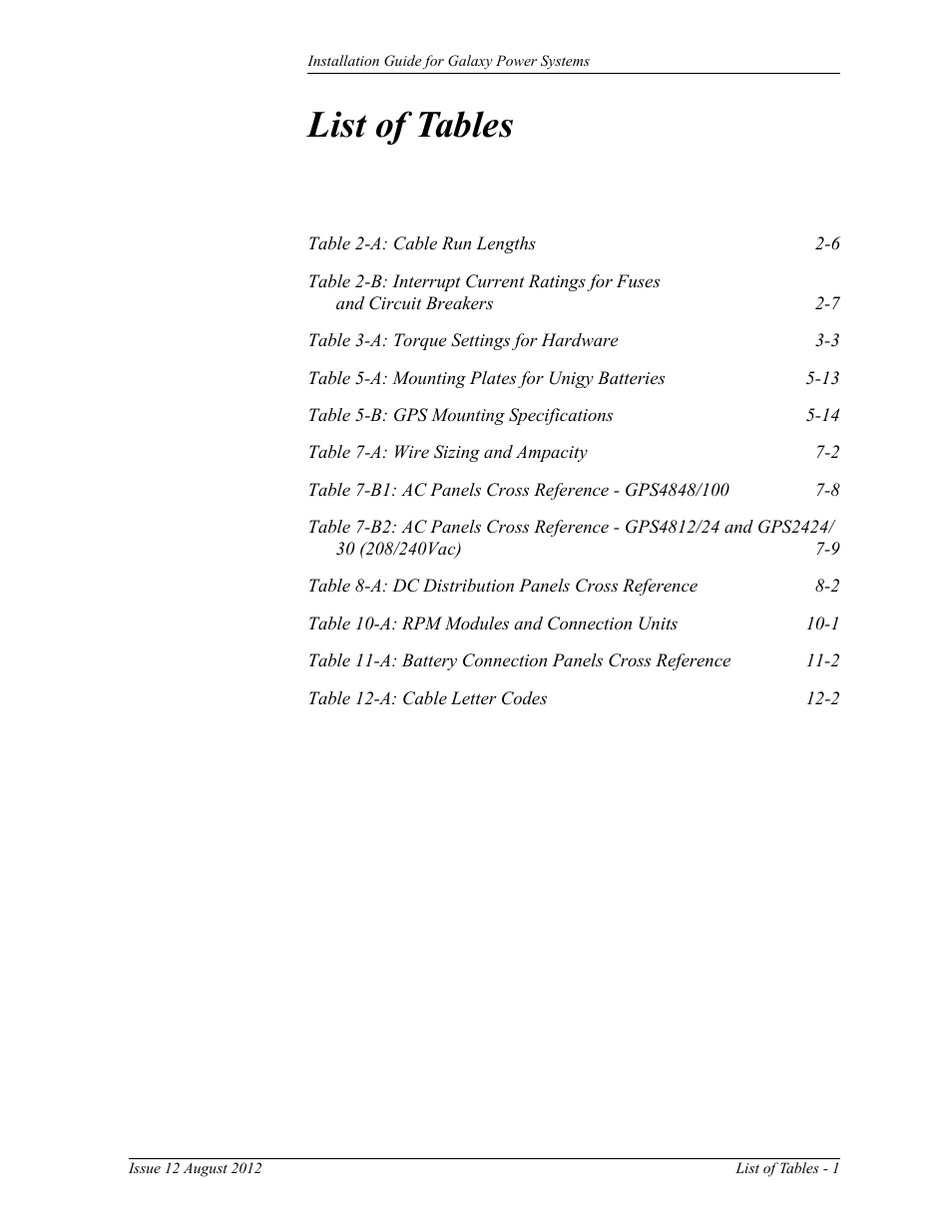 List of tables | GE Industrial Solutions Galaxy Power Systems User Manual | Page 17 / 220