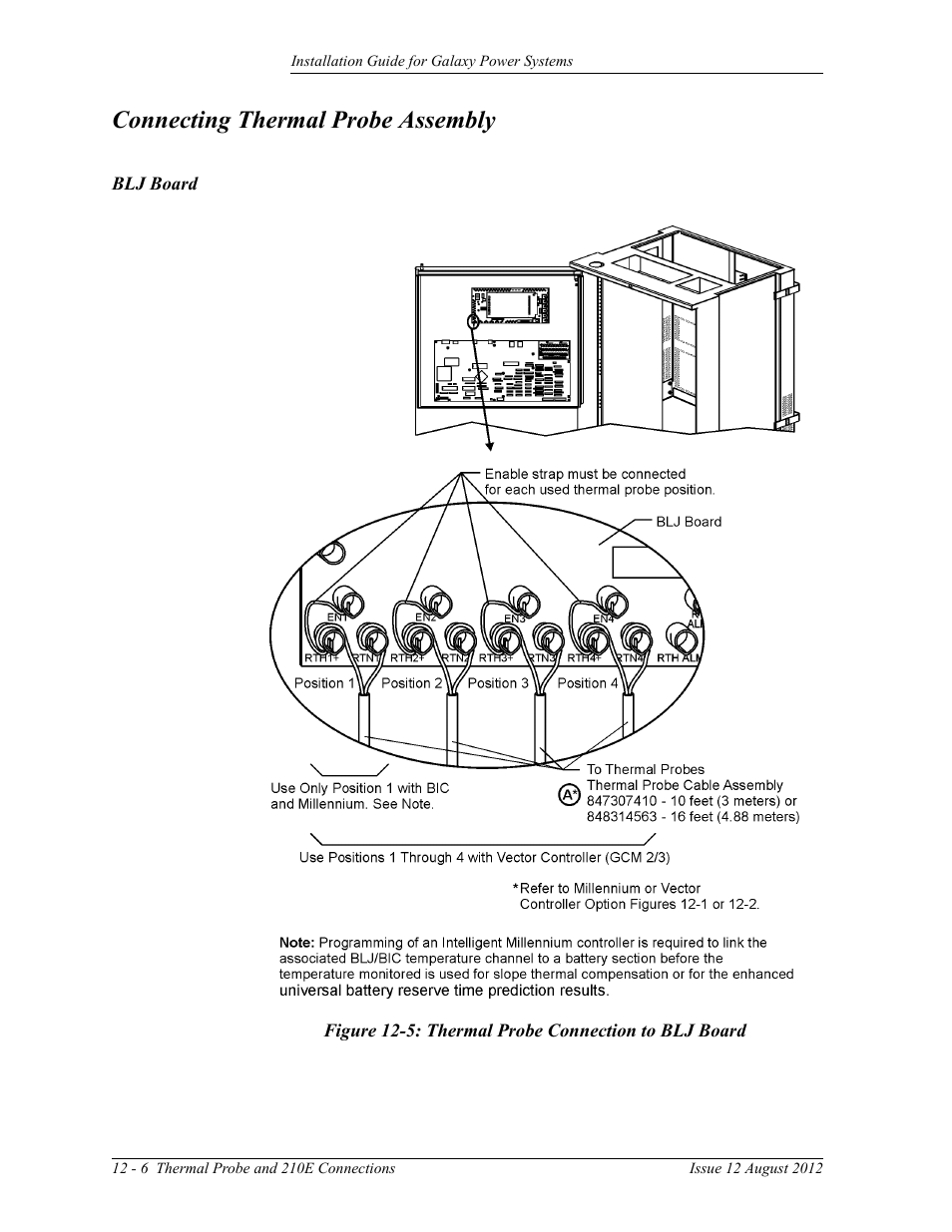 Connecting thermal probe assembly, Blj board, Figure 12-5: thermal probe connection to blj board | GE Industrial Solutions Galaxy Power Systems User Manual | Page 170 / 220