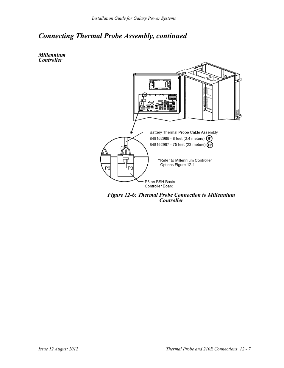 Millennium controller, Controller, Connecting thermal probe assembly, continued | GE Industrial Solutions Galaxy Power Systems User Manual | Page 171 / 220